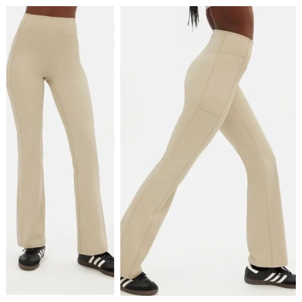 Girlfriend Collective Marble Compressive Pocket Flare Legging L Cream/Tan